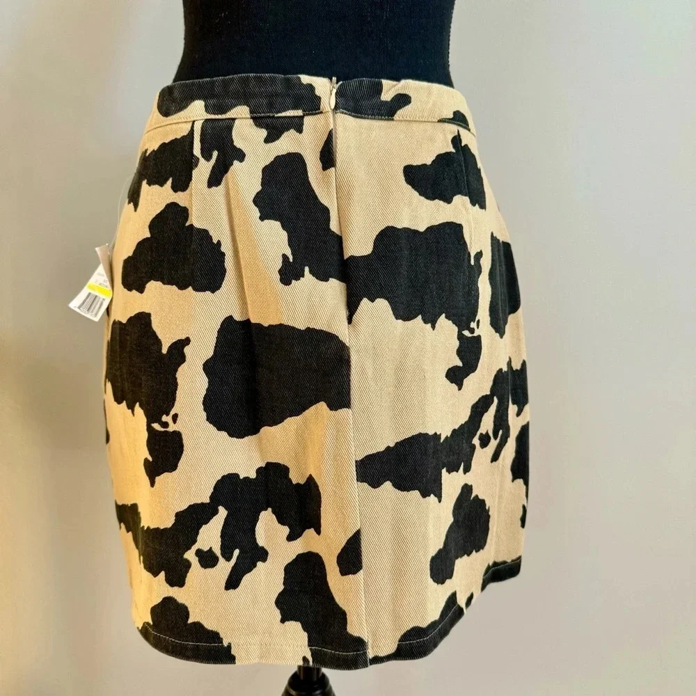 Le Lis Cow Print Denim Mini Skirt Tan Black Western‎ Country Concert NWT B19